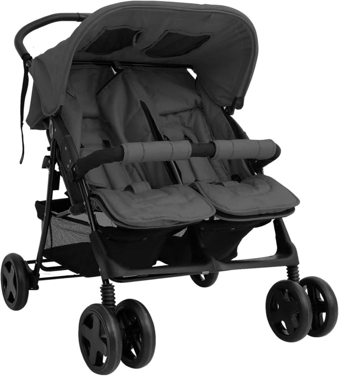 Dubbele Kinderwagen - Duowagen - Kinderen Vervoeren - Met Luifel - 80 x 96 x 104 cm - Donkergrijs