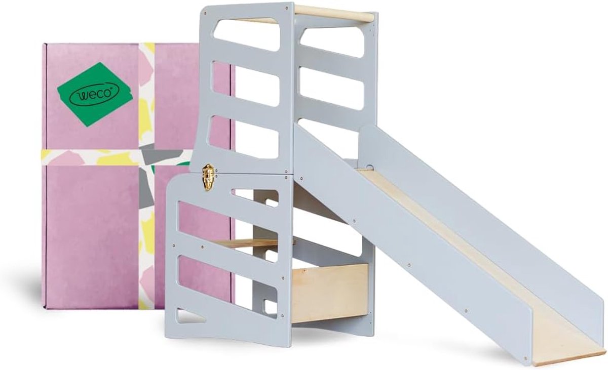 3-in-1 Leertoren met Glijbaan en Bureau voor Kinderen - Montessori Meubels - Inklapbaar en Veilig