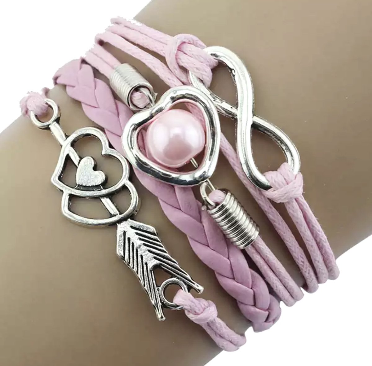 12Getit Armbandje Roze met hartjes hangertje.