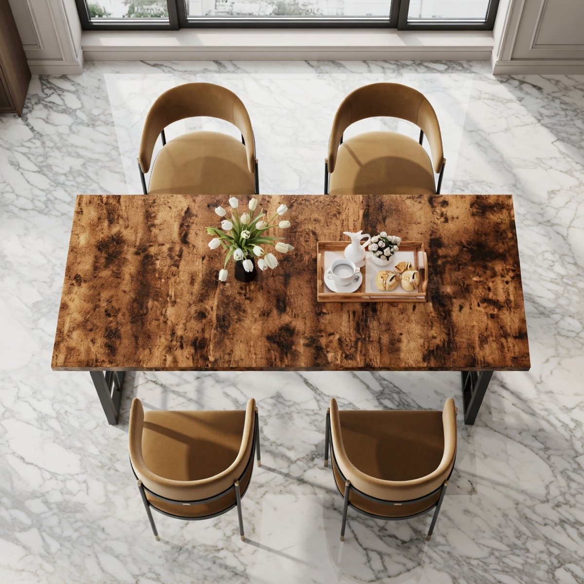 Hudson Industrial Eettafel 160x80 cm - Rechthoekige eettafel voor 4-6 personen - Rustiek bruin met zwart metalen frame Casa Serena – Casa Dorada
