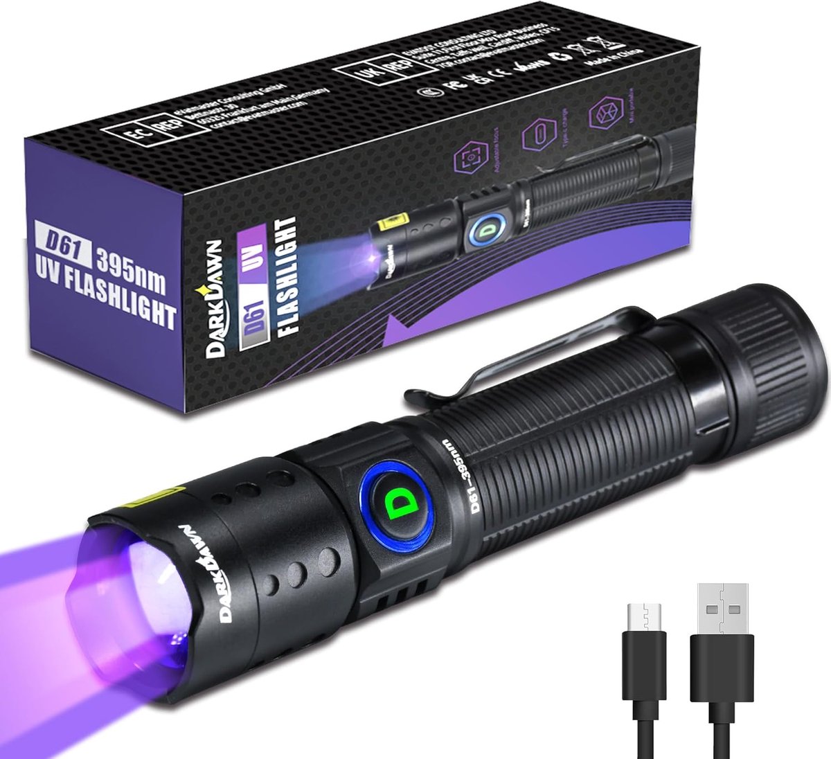 Krachtige USB Oplaadbare Mini UV Zaklamp Zwart Licht voor Noodgevallen en Detectie
