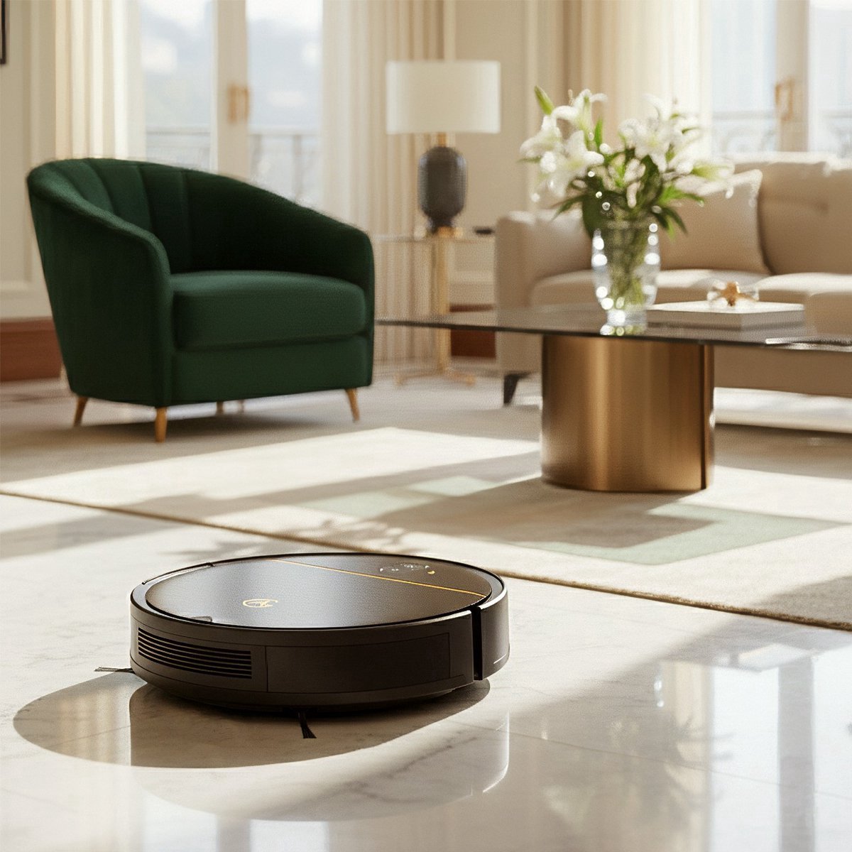 AG Robotstofzuiger met Dweilfunctie – 4500 Pa Zuigkracht – 120 minuten – Oplaadstation – App & Afstandsbediening – Ideaal voor Huisdierhaar, Harde Vloeren en Tapijt – Luxe 2-in-1 Dweilrobot – Gold Stripe Design – 2500 mAh - Black Gold Edition — afbeelding 7