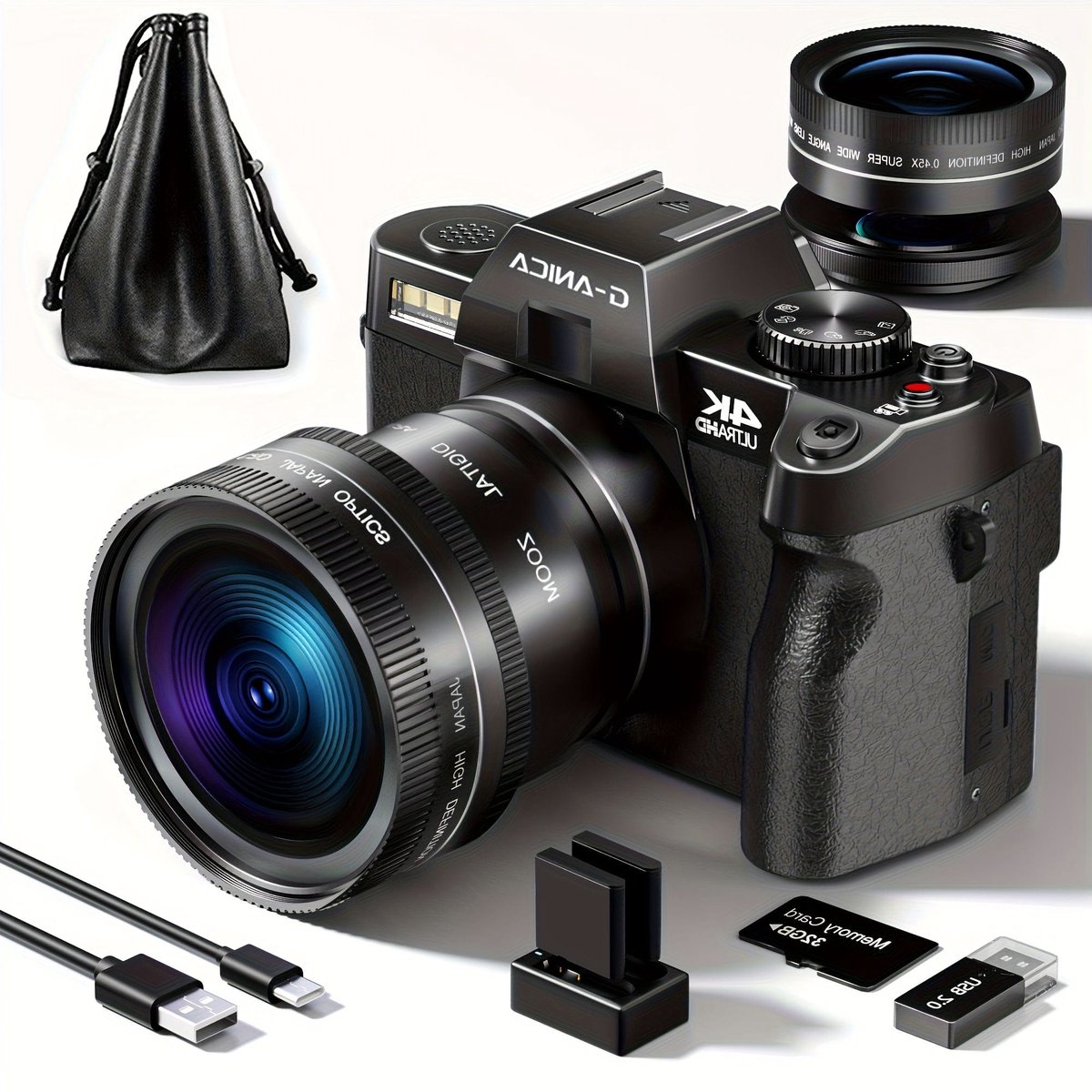 4K Camera – Vlogcamera – Compacte Fotocamera – Digitale Camera – Reiscamera – 48MP Beeldkwaliteit – 180° Kantelbaar OLED Scherm – 16x Digitale Zoom – 2 Batterijen & 32GB SD-Kaart