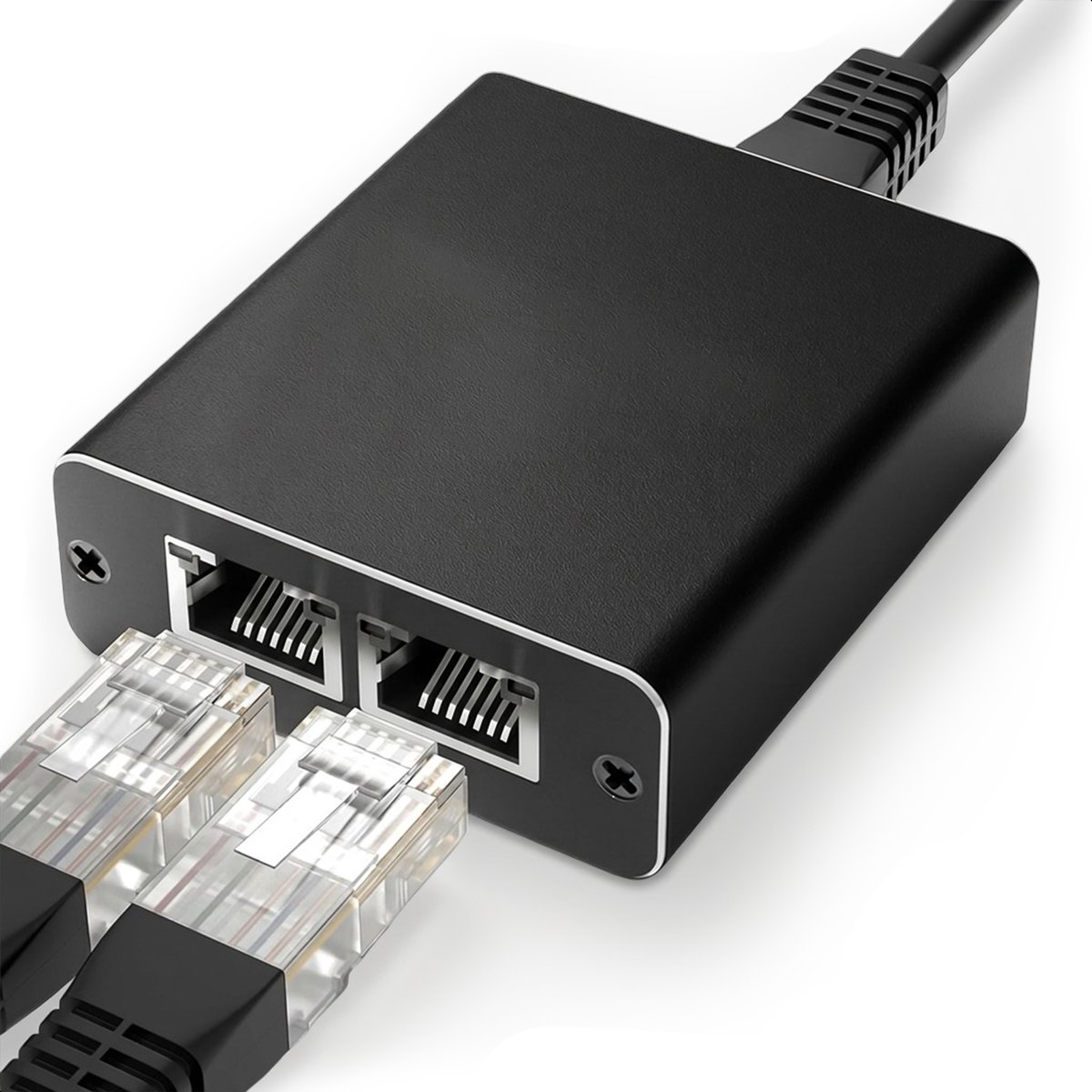Skoov Internet Splitter 1 in 2 out - Netwerk Switch met 2 Poorten - 1000Mbps - RJ45, Cat5, Cat6, LAN, UTP, Ethernet splitter - Adapter - Zwart