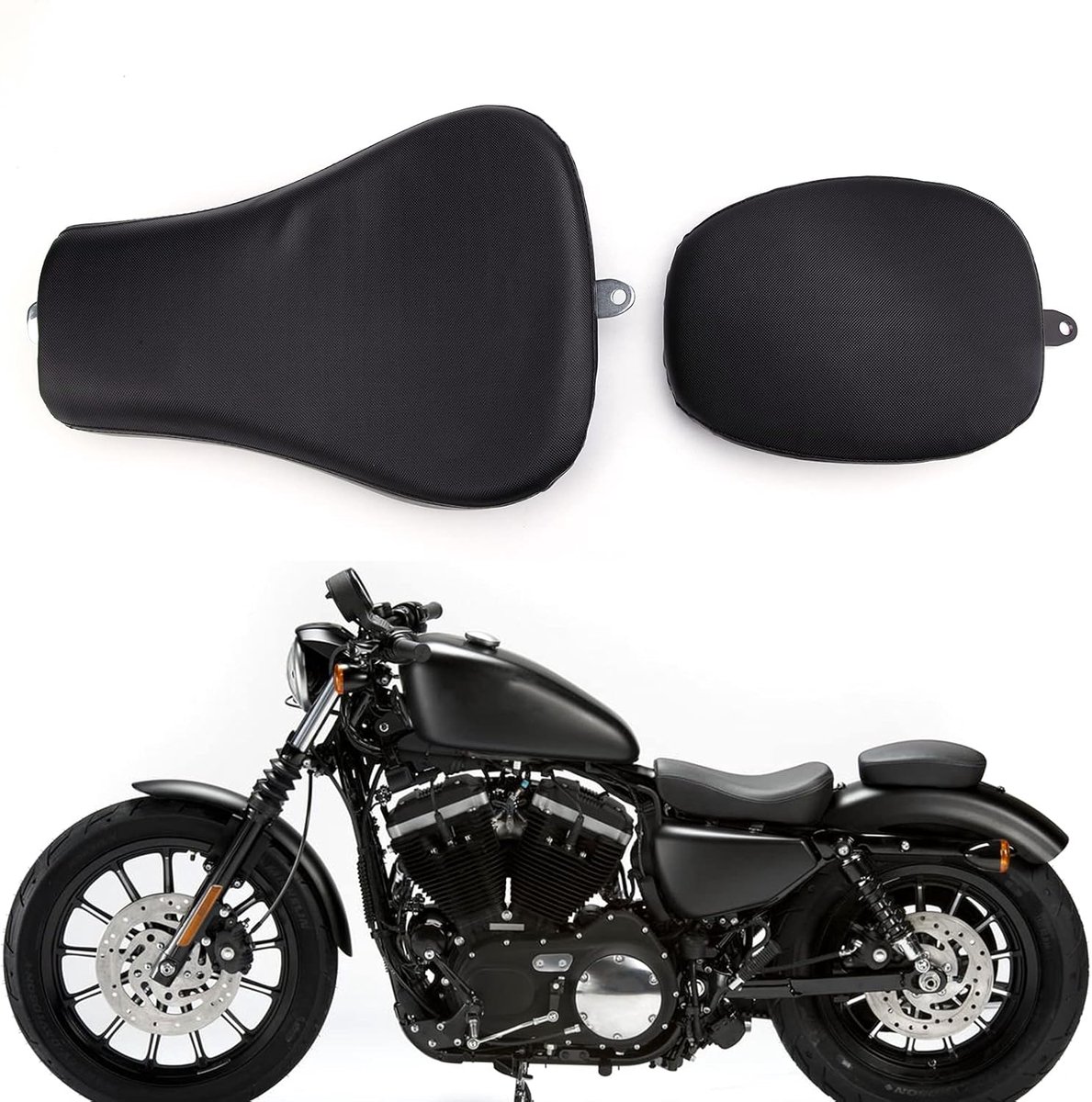 Motorfiets Zitting Set - Solo & Passagierskussen - Comfortabel Rijden - Directe Vervanging - 30.5 x 30.5 cm - Zwart