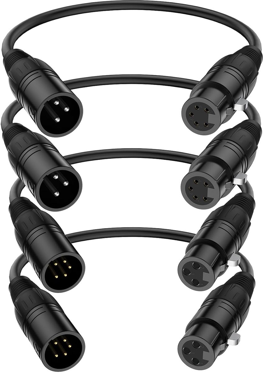 4-Pack XLR Kabel Set - 3 Pin naar 5 Pin Adapter voor Microfoon en DMX Lichtsturing