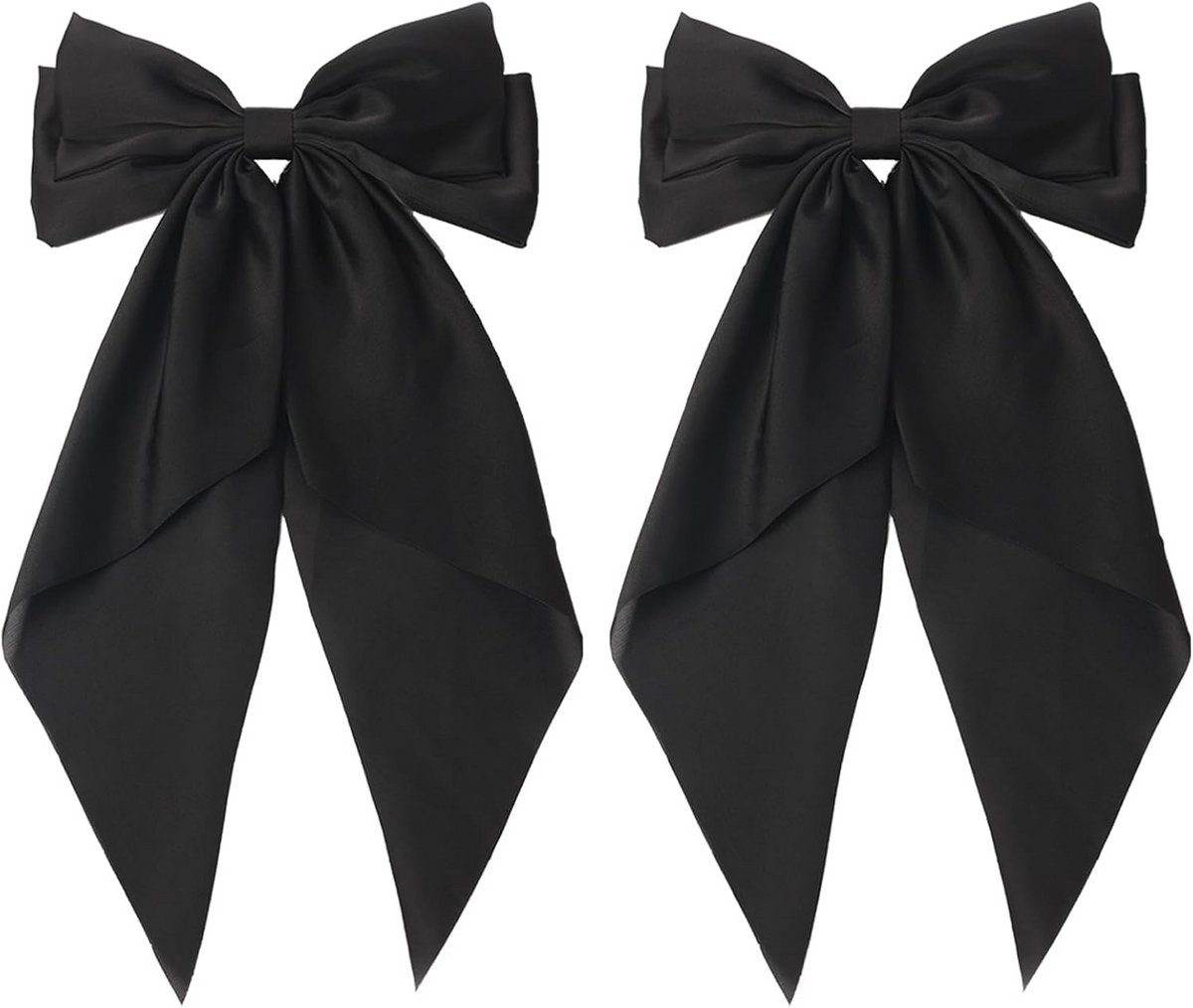 Grote Zwarte Haarstrik met Lange Staart - Mooie Haarclips voor Dames en Meisjes