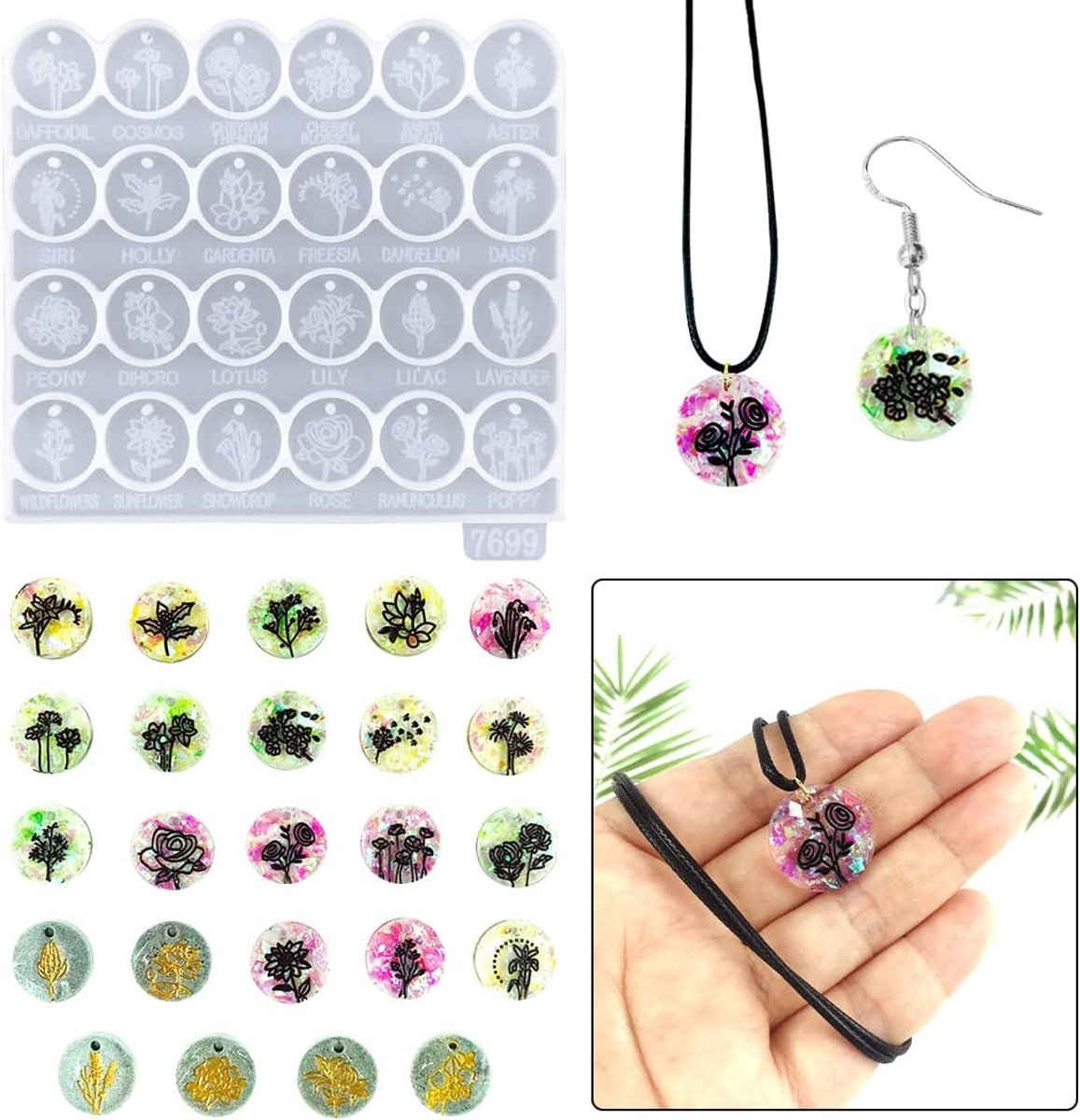 Ronde Bloem Siliconen Vorm voor Sieraden, Oorbellen en Sleutelhangers