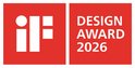 Rood logo van de iF Design Award 2026 met witte letters en iconen.