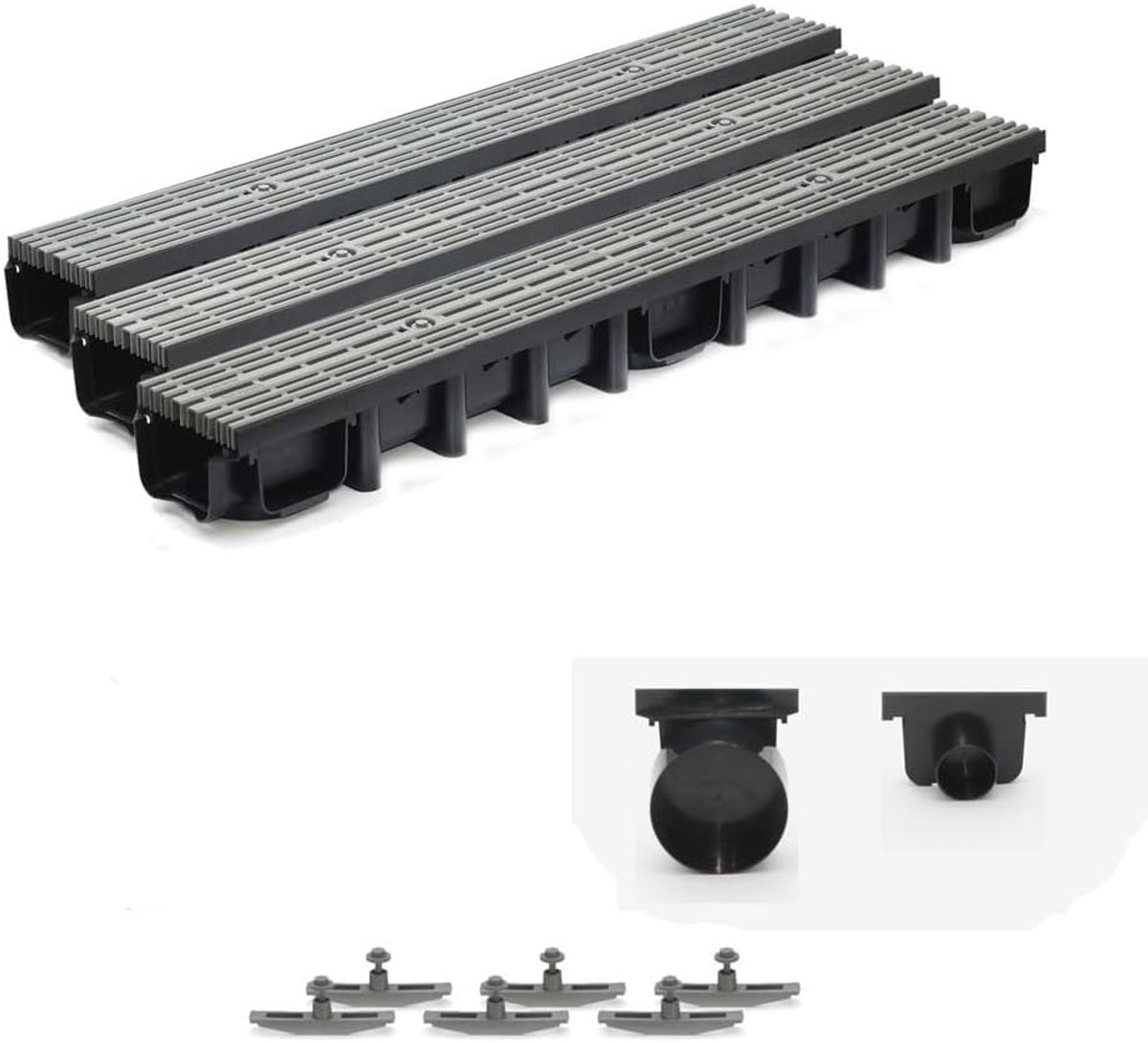 Complete Afvoergoot Set met Rooster - Vloergoot voor Hemelwaterafvoer - Krasbestendig - Hoogte 98mm
