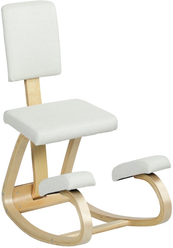Kniestoel - Ergonomisch - met rugleuning - gewatteerde kussens - houten frame - Bureaustoel Kruk met Heupkussen - houten frame voor een betere houding