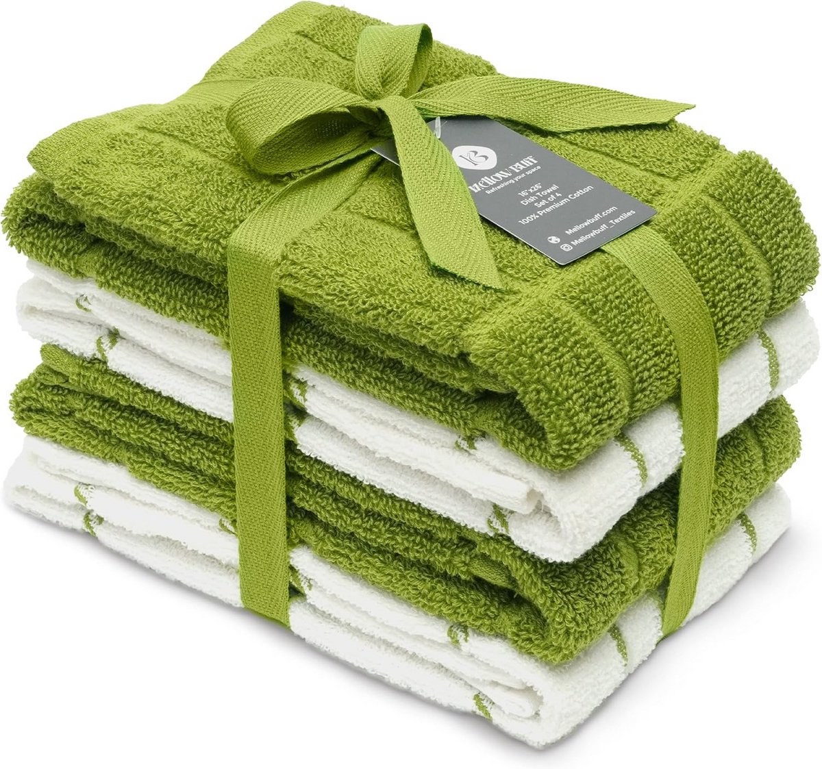 Set van 4 super absorberende vaatdoeken van 100% katoen - 40,6 x 61 cm - Groen