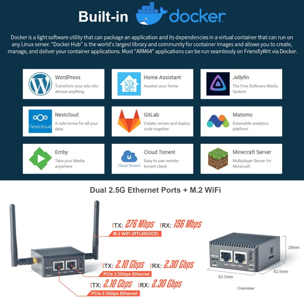 Mini Router PC RK3568B2 met 2.5 Gbps Dual Ethernet, 2GB RAM en M.2 WiFi Slot