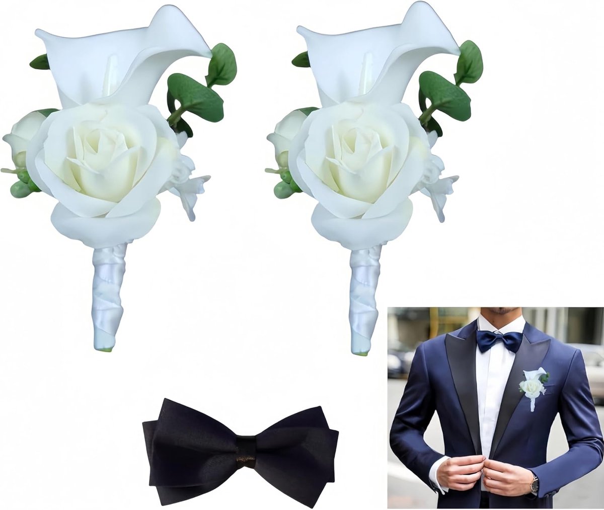 2 Stuks Kunstmatige Boutonniere Bruiloft Bloem Corsage voor Heer en Dames met Speld en Clip
