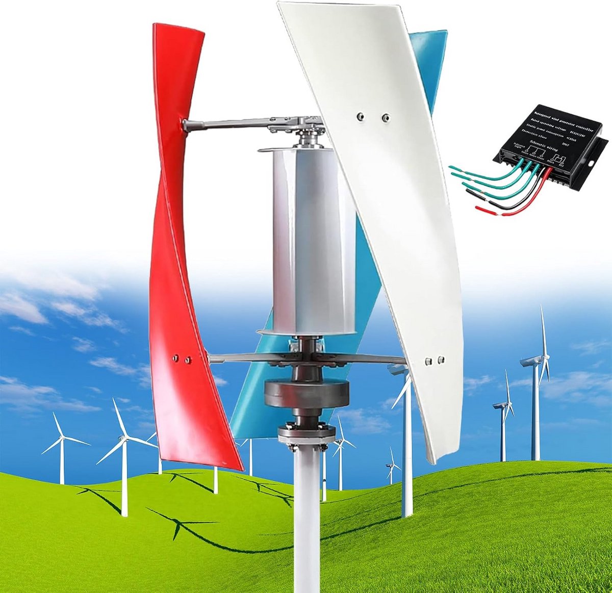Stilstaande Verticale Windturbine 14000W voor Thuis, Camper, Boot - 12V tot 220V