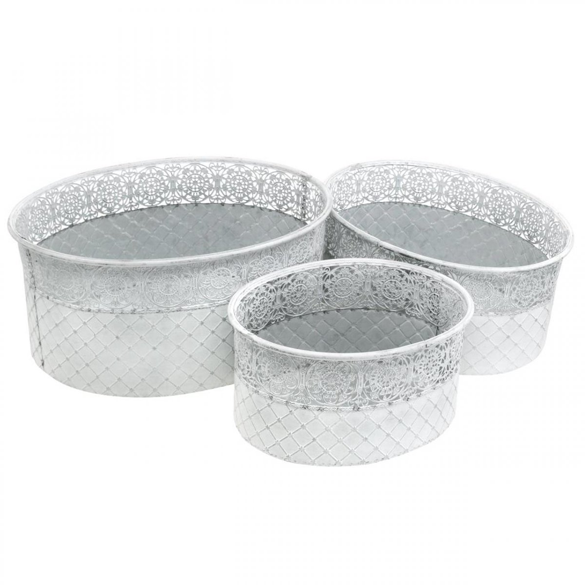 Bloempot, metalen container met kantpatroon, ovale decoratieve pot, wi