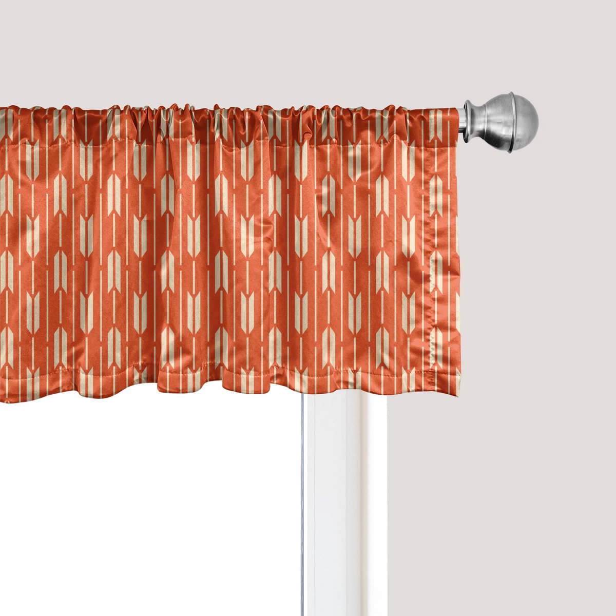 ABAKUHAUS Geometrisch raamvalletje, gordijnvalletje voor keuken en slaapkamer met tunnelzoom, 137 cm x 45 cm, Vermiljoen Crème