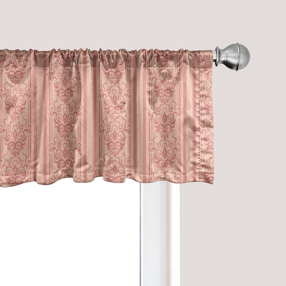 ABAKUHAUS Damast raamvalletje, gordijnvalletje voor keuken en slaapkamer met tunnelzoom, 137 cm x 45 cm, licht robijnrood en perzik