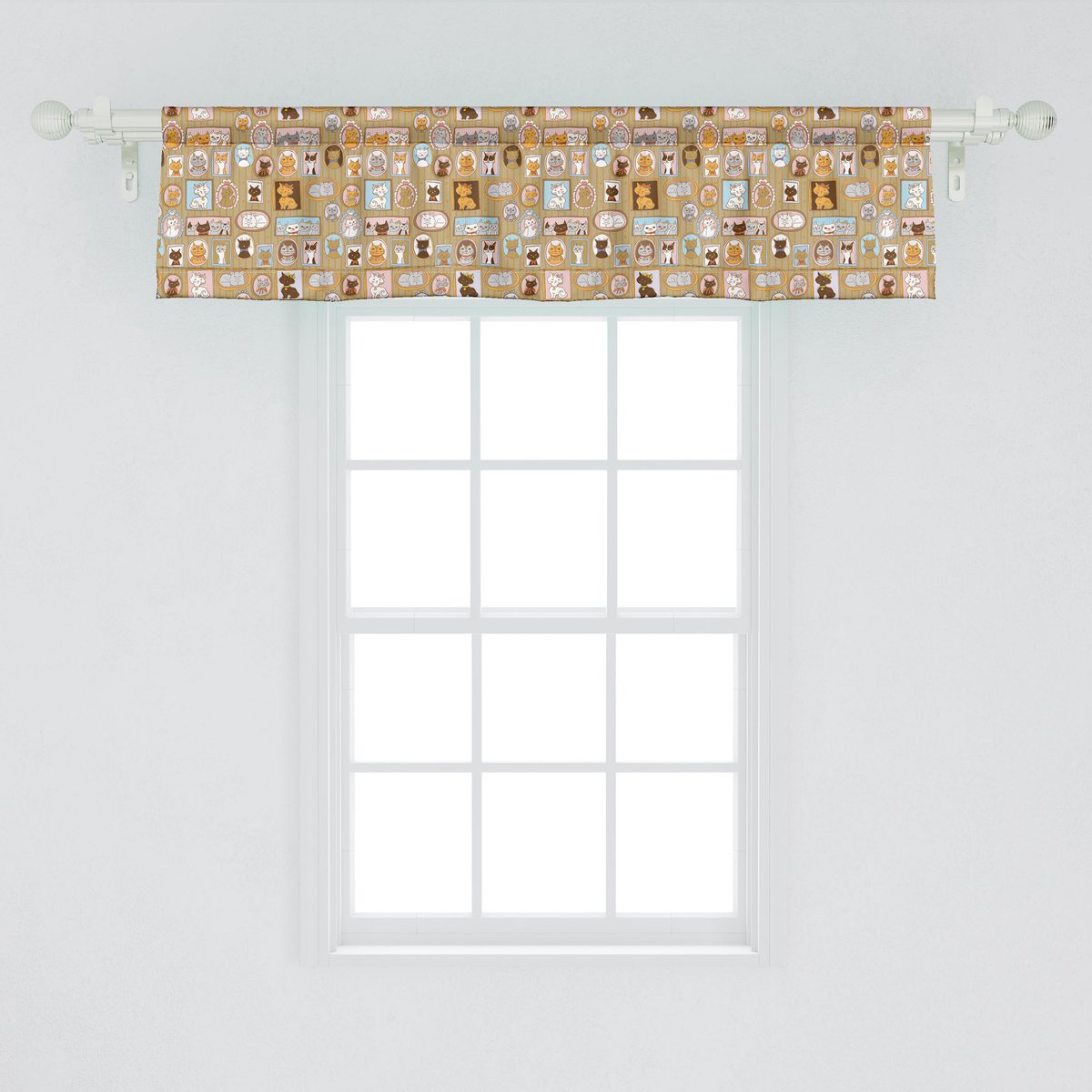 ABAKUHAUS Kattenraamvalletje, Gordijnvalletje voor Keuken en Slaapkamer met Tunnelzoom, 137 cm x 30 cm, Multicolor