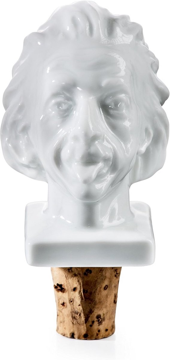 Wijnstopper met Portret van Albert Einstein - Flessensluiting met Porseleinen Figuur