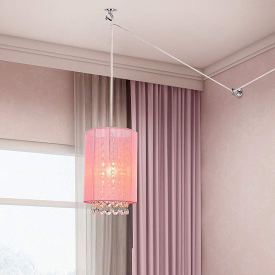 Roze Kristallen Hanglamp met Stekker voor Meisjes Slaapkamer — afbeelding 2