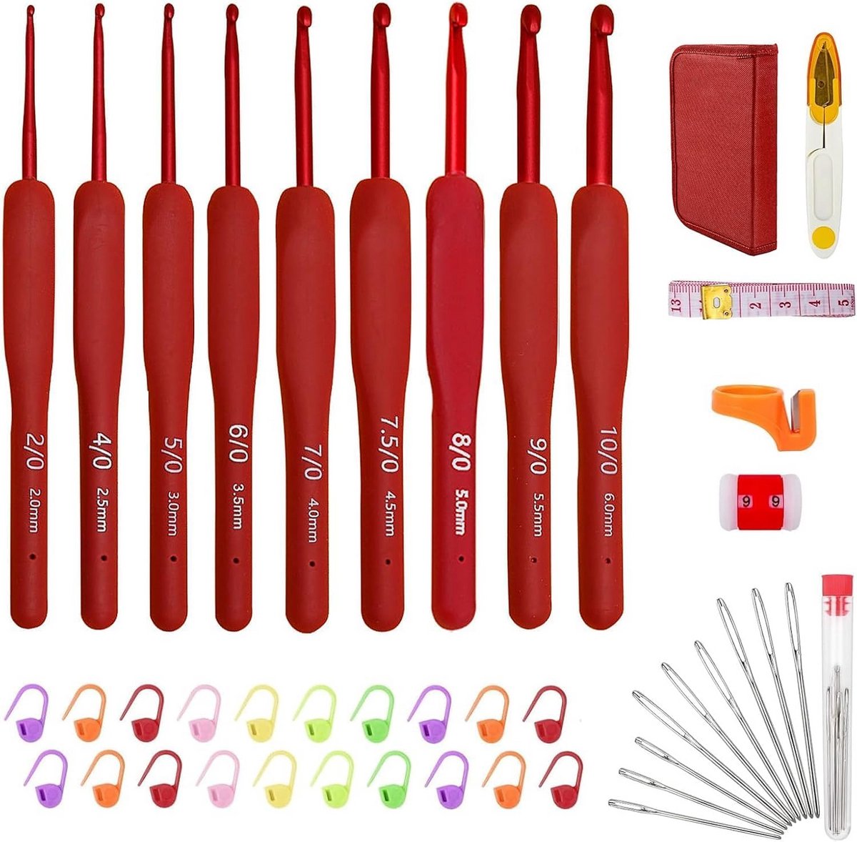 Set van 44 Haaknaalden in 9 Maten - Ergonomische Breinaalden Set