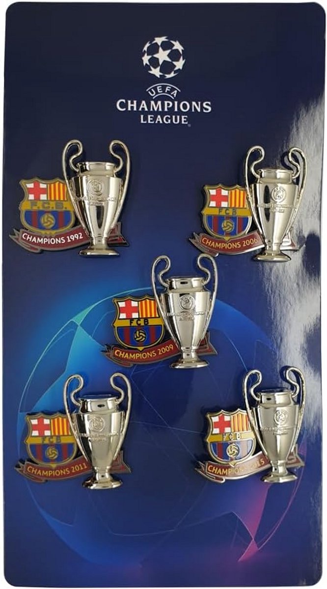Set van 5 Champions League Winnaar Pins FC Barcelona 2D Metaal