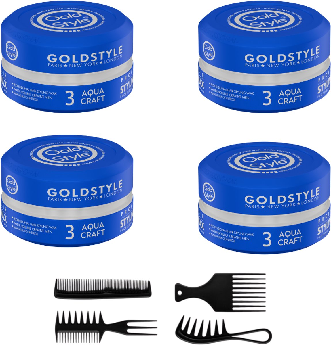 Gold Style Haar Wax Mannen – 03 Aqua Craft Styling Wax – 4 stuks + 4 Styling Kammen