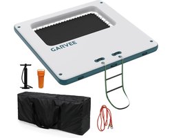 Opblaasbaar Waterplatform - 305 x 305 cm - Drijvend Dok met Mesh Hangmat - Antislip EVA Deck - Inclusief Touwladder & Pomp - Voor 8-10 Personen - Ideaal voor Meer, Zwembad & Strand