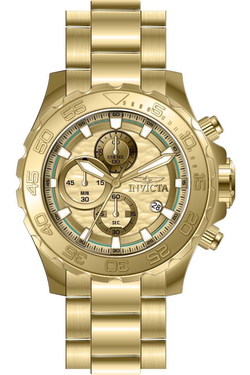 Invicta Pro Diver 50248 Heren Horloge - Waterdicht - Analoog - Quartz Uurwerk - Roestvrij Staal met gouden Wijzerplaat - 54mm