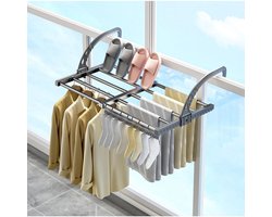 GELLDG Klein wasrek geschikt voor op het balkon - Uitschuifbaar en opvouwbaar - Wasrek voor radiator - Wandwasrek - Geschikt voor binnen- en buitengebruik - 38-55 cm - Inclusief winddicht sokkenrek