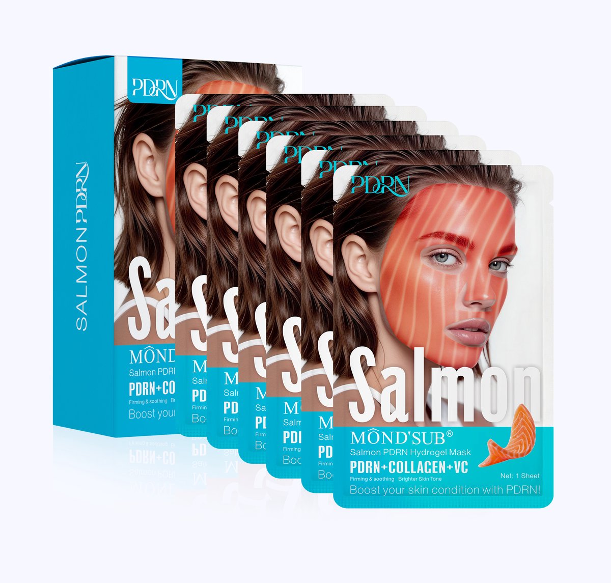 6 x Gezichtsmasker - Collageen met PDRN uit zalm - Hydratatie voor alle huidtypen - MÔND’SUB®