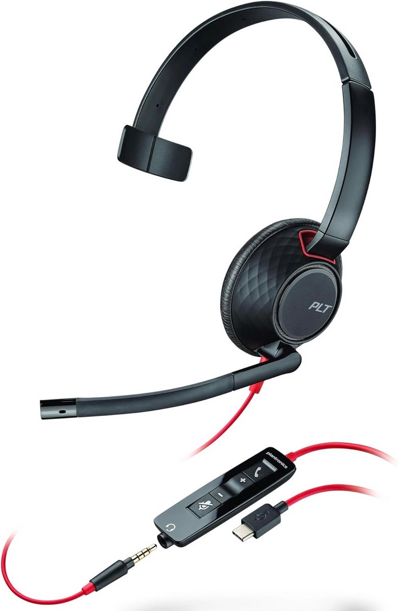 Mono Headset met USB-C, USB-A en 3,5 mm Jack voor Comfortabel Werken