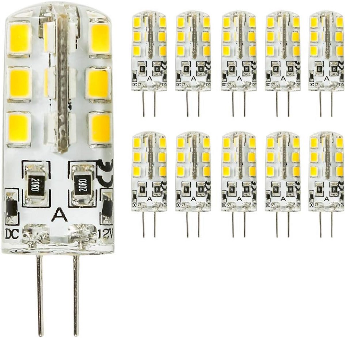 10x G4 LED Lampen 3W Warm Wit 12V DC - 250 Lumen - Vervangt Halogeen