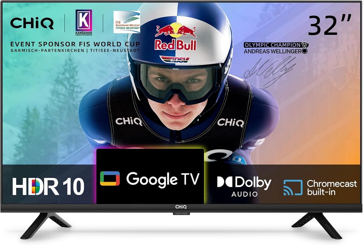 Smart-tv 32 inch HD met Google TV en Randloos Design