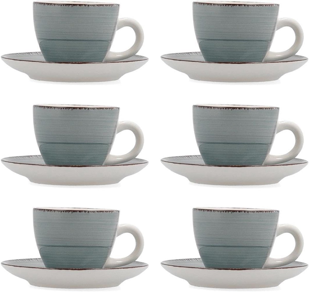 Set van 6 Koffiekopjes en Schoteltjes - Keramiek - 9 cl - Magnetronbestendig