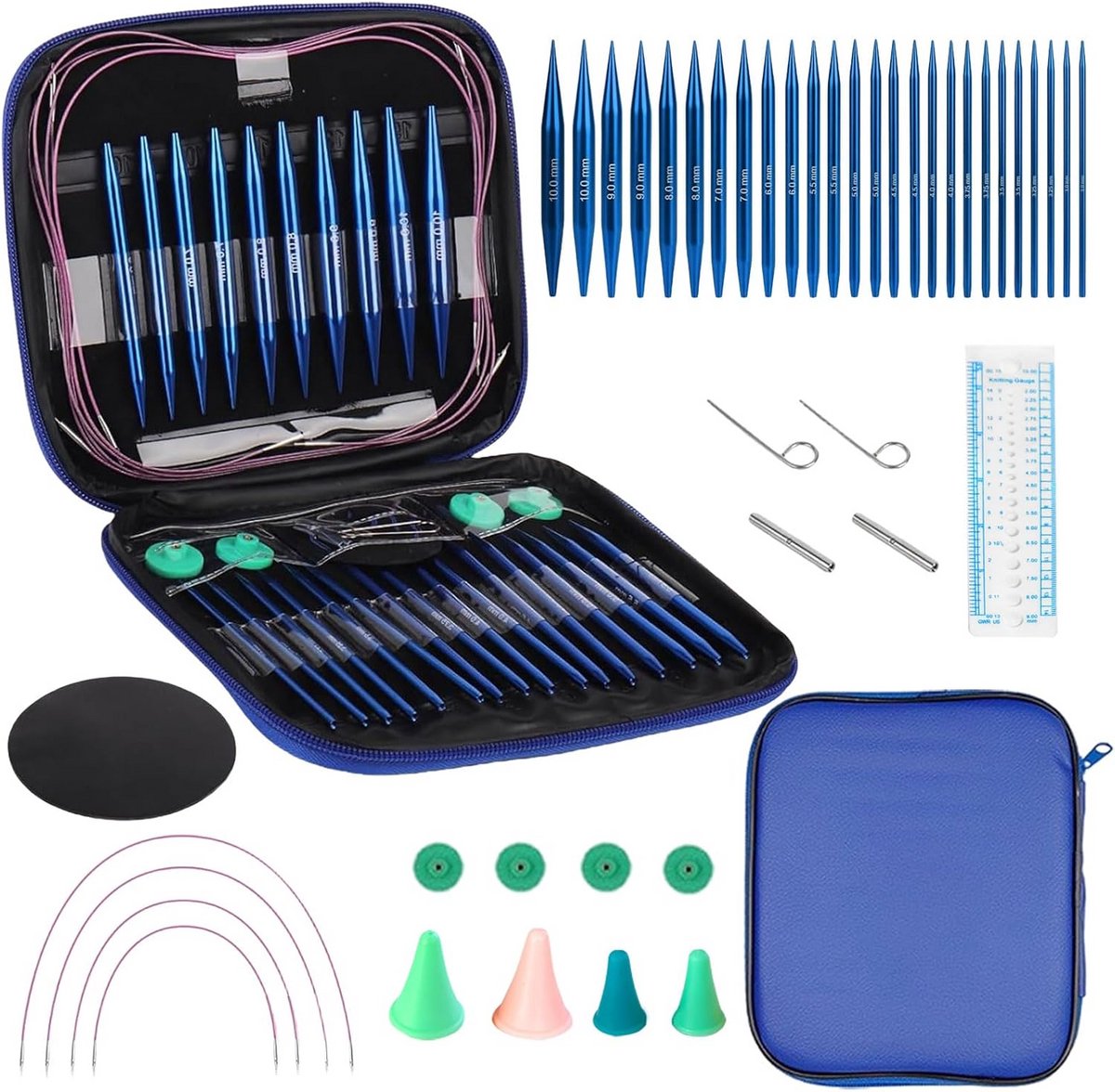 Complete set verwisselbare rondbreinaalden 3-10 mm aluminium met kabels voor breien