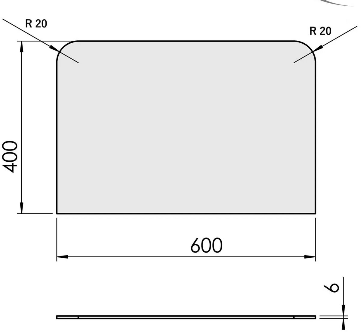 Vloerplaat Houtkachel Glas 60 x 40 cm - TermaTech – 6 mm Veiligheidsglas – Voor Houtkachel & Pelletkachel – 2 Afgeronde Hoeken
