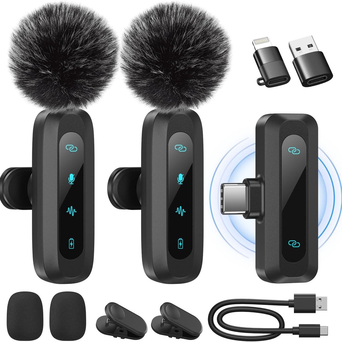 USB-C Draadloze Lavalier Microfoon – Mini Clip-on Mic Geschikt voor Type-C Android/Tablet/PC – Met Draaibare Clip & Ruisreductie