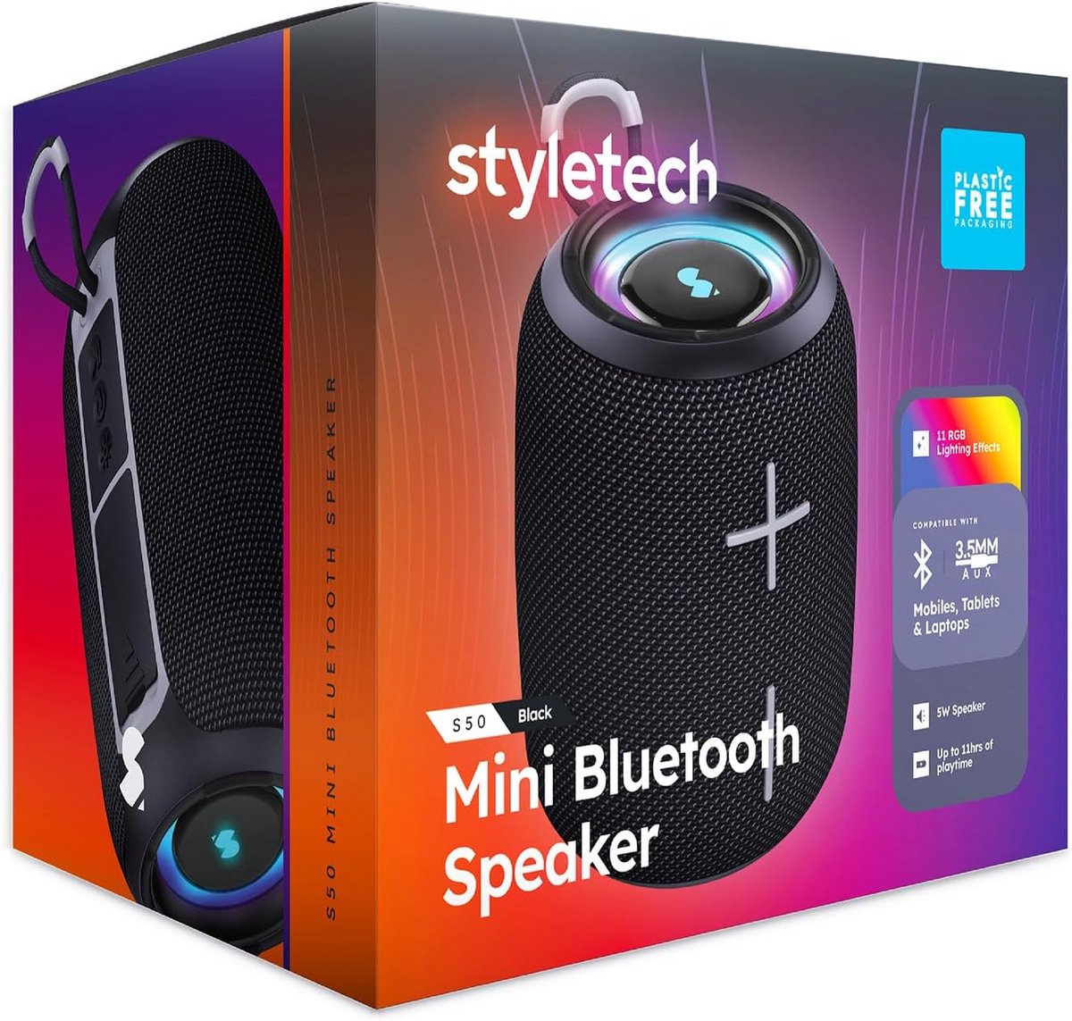 Draagbare Bluetooth Speaker - Mini Speaker Kleine Audiobox - Muziek Luisteren - 11 RGB Lichteffecten - 9 Inch - Zwart