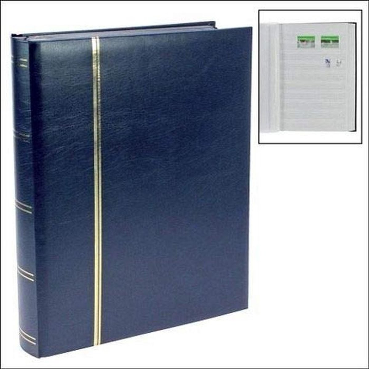 Postzegelalbum met witte pagina’s en blauwe kaft