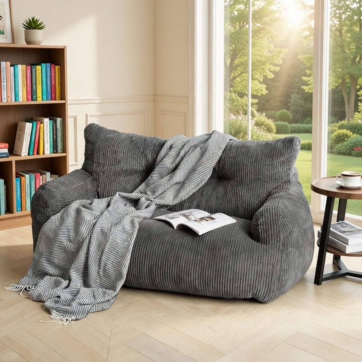 Luxe 2-Persoons Zitzak Stoel – Ergonomische Zitzak met Corduroy Fluweel, Draagbaar, Comfortabel en Modern – Zitzak voor Woonkamer, Slaapkamer, Speelkamer – Grijs Casa Serena – Afmetingen op aanvraa...