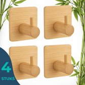 BUDDLEY Handdoekhaakjes - Bamboe - Zelfklevende Haakjes - Ophanghaken - Handdoekhouder - Zelfklevend - Wandhaak - Handdoekhaakjes - Plakhaakjes - Plak Haakjes - Plakhaak - Plakhaken - Houten - Wandhaken - Badkamer - Zonder boren - Hout - Set van 4