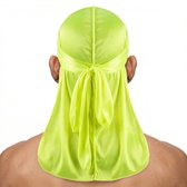 Neongele durag douche muts voor heren en dames – glanzende hoofddoek met lange staarten en striksluiting – ademend haar accessoire voor dagelijks gebruik