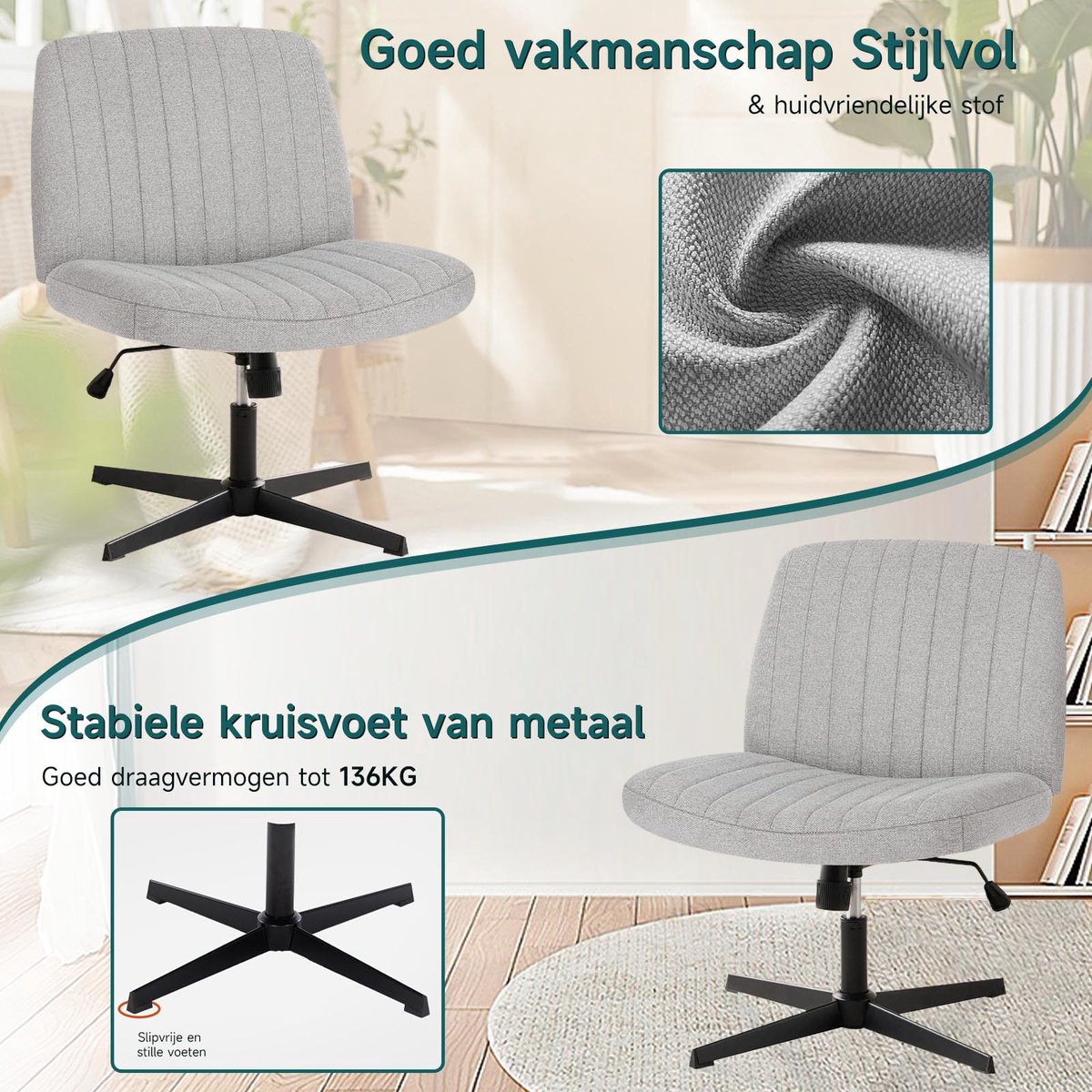 Hengjian Bureaustoel Draaistoel Grijs Hoogte Verstelbaar 360° Draaibaar - afbeelding 3
