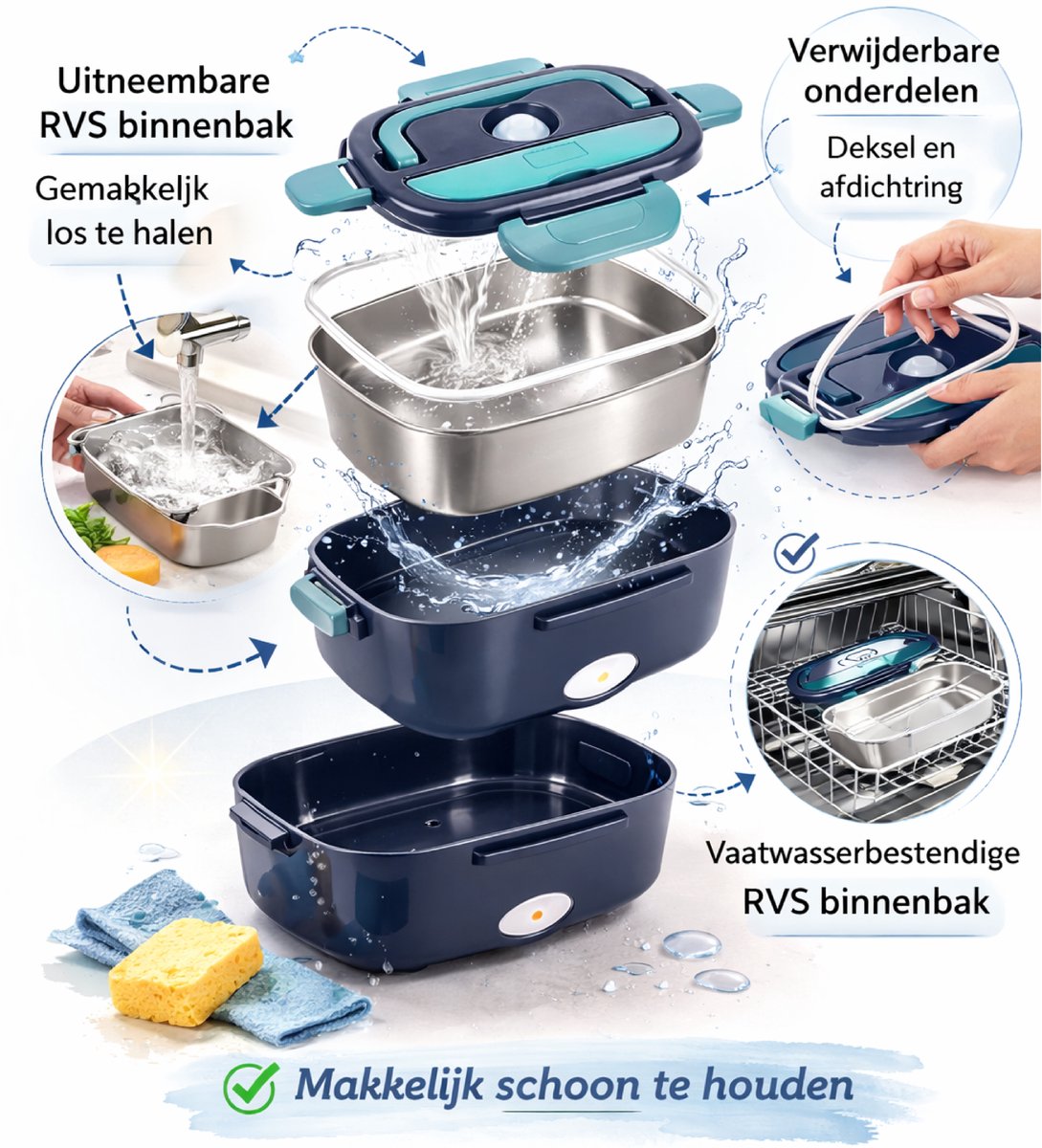 Verwarmde kom op batterijen, verwarmde lunchbox, elektrisch, oplaadbaar