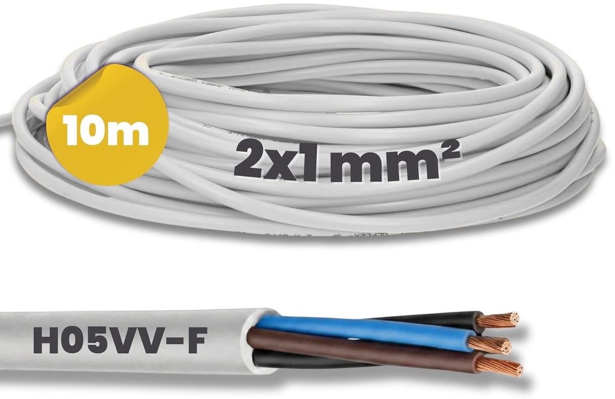 10 meter Kalitec H05VV-F flexibele kabel 2x1 mm² | Stroomkabel zonder beschermingsgeleider | PVC-kabel voor binnengebruik | Witte elektrische kabel | Flexibele lampkabel | 2-aderige apparaatkabel