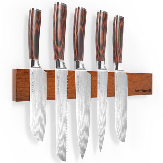 Porte-couteaux magnétique Matakumi 40 x 6 cm – Aimant à couteaux en bois d'acacia