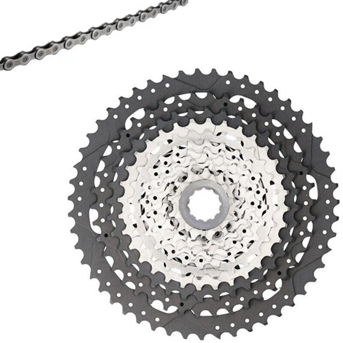 XLC 12 speed 11-51T Cassette set inclusief 12s 126l ketting voor Shimano/Sram - Aluminium / Staal - Antraciet / zilver