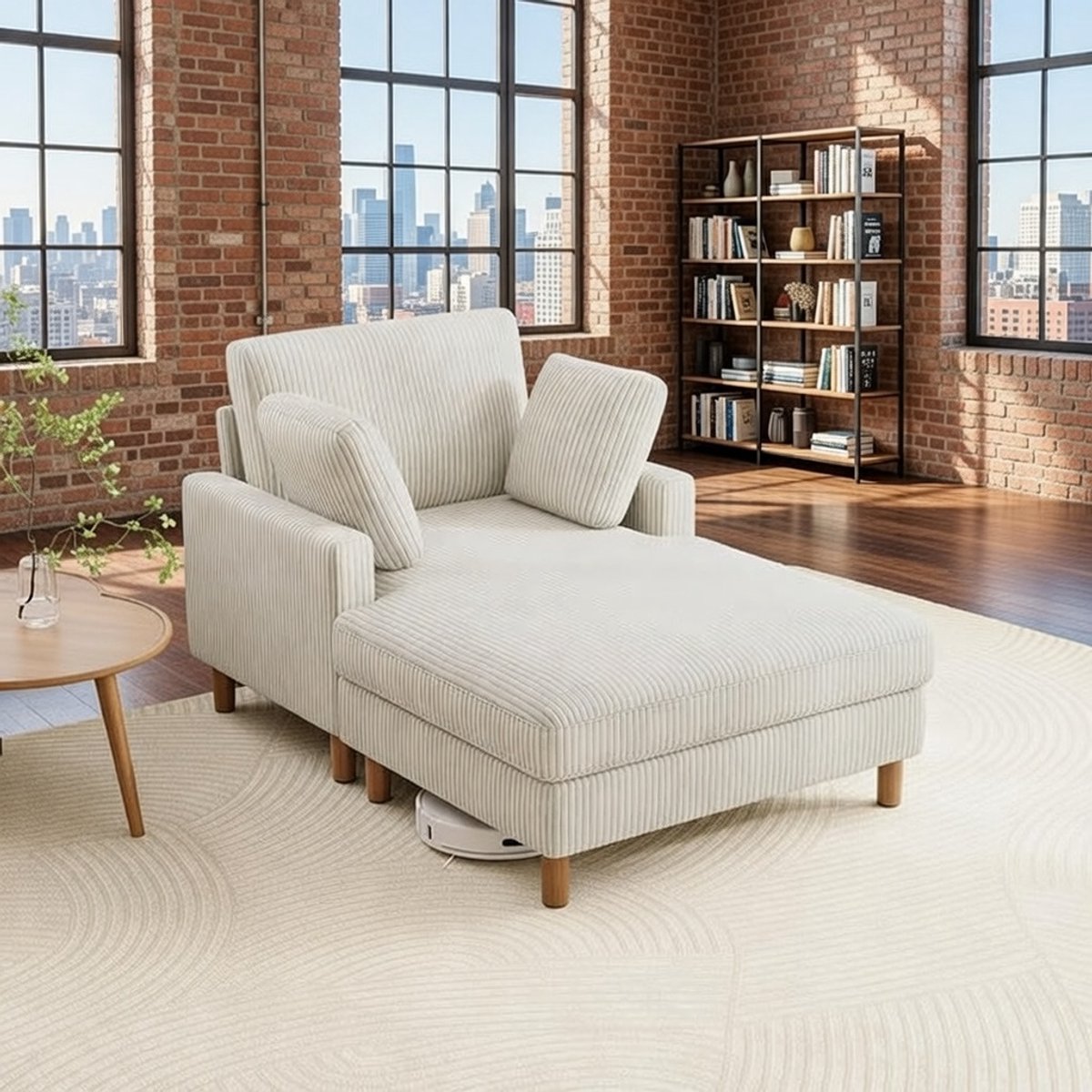 Corduroy Luxe Slaapbank met 2 kussens 148x104x92 cm – 2-in-1 relaxstoel & ligbed – beige | Casa Serena – Casa Dorada